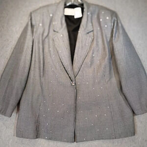Yves Venet Creation Gray & Black Houndstooth  Rhinestone Blazer Size 42